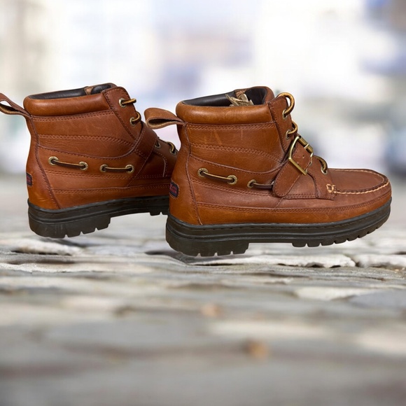 Share Vintage Polo Sport Ralph Lauren Boots Size 8.5 B Brown Leather Strap Buckl - Picture 4 of 10